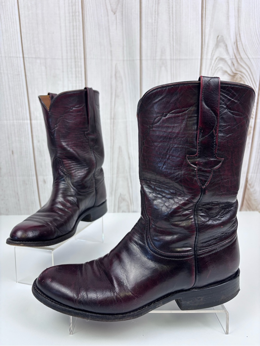 Vintage Lucchese Classics Leather Roper Western Boots L6749 Black Cherry Size 8D